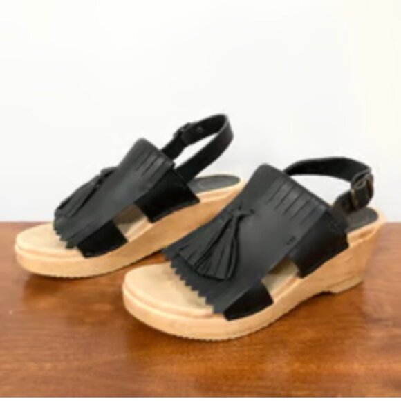 No.6 Store Black Tassel leather wedge clog sandals_ 39 - Picture 2 of 10
